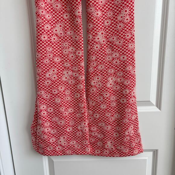 Zara Women’s Orange Daisy Print Flare Pant Sz S Split Hem Retro 70s Boho - Picture 9 of 13